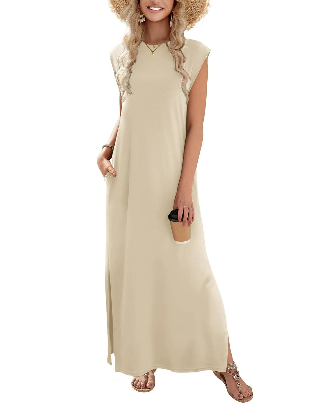 Loose Fit Sleeveless Floral Maxi Dress with Pockets for Casual Styling