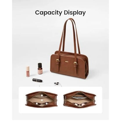 Vintage Inspired Genuine Leather Boston Shoulder Bag with Zip Closure