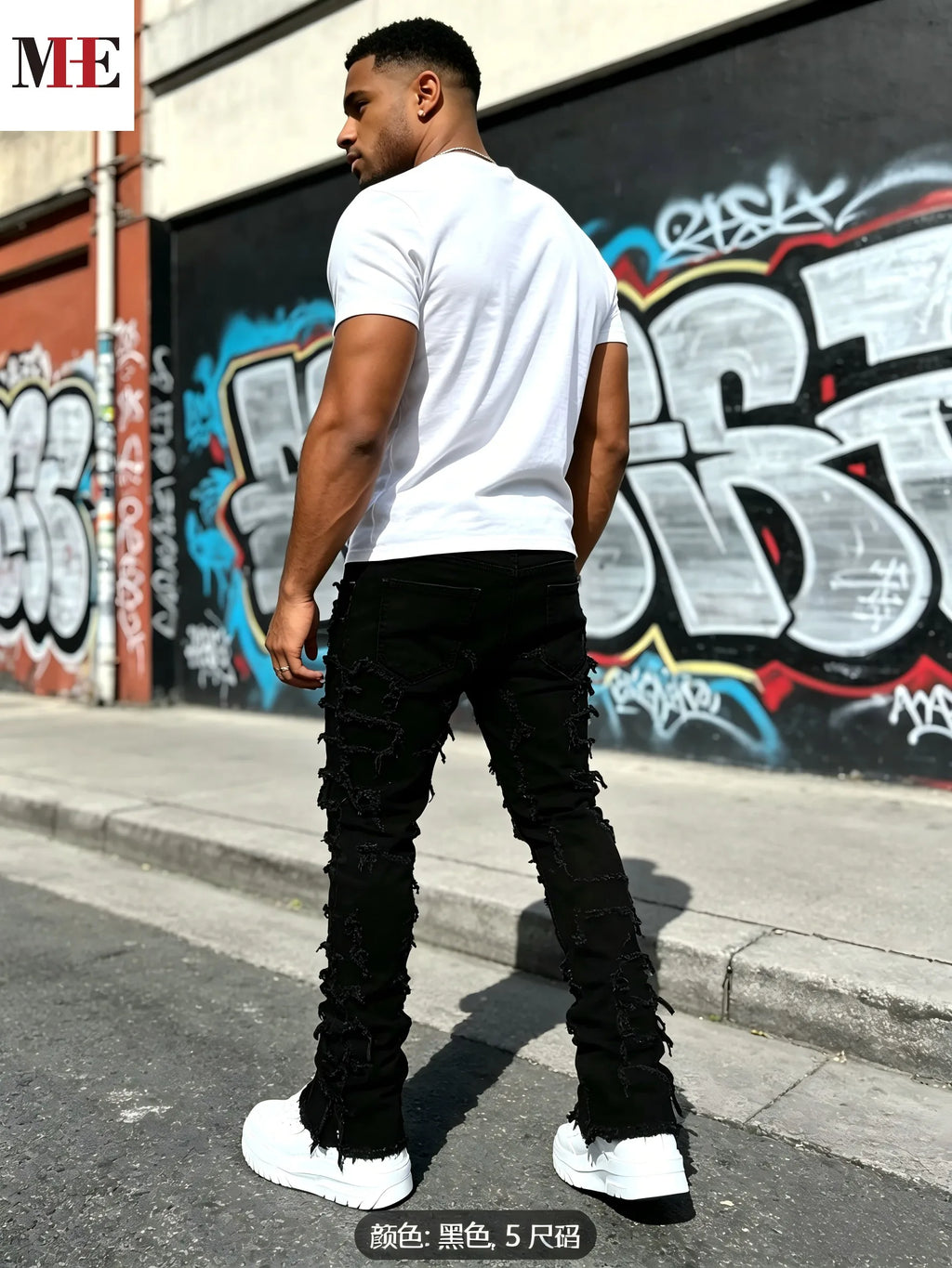 Men's Stacked Slim Denim Jeans with Frayed Finish and Contemporary Streetwear Fit