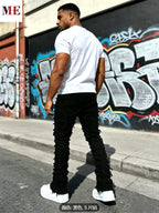 Men's Stacked Slim Denim Jeans with Frayed Finish and Contemporary Streetwear Fit