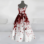 Halloween Splatter Print Flared Swing Dress with Waist Bow