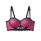 Sweet Polka Dot Demi Bra with Scalloped Edging and Contrast Strap Panty Set