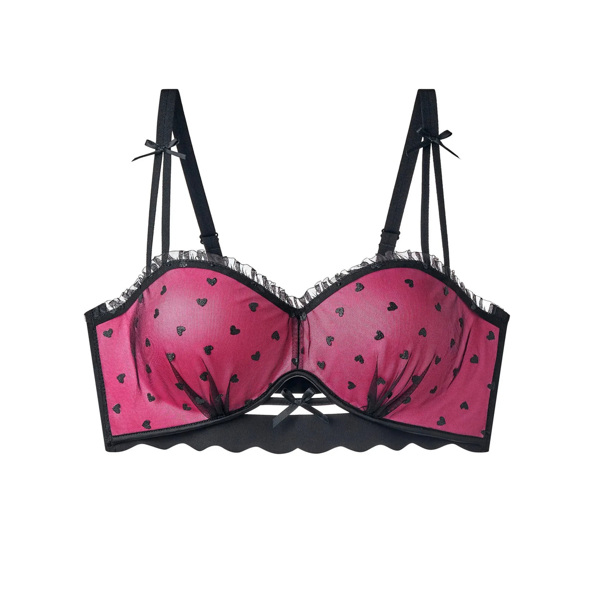 Sweet Polka Dot Demi Bra with Scalloped Edging and Contrast Strap Panty Set