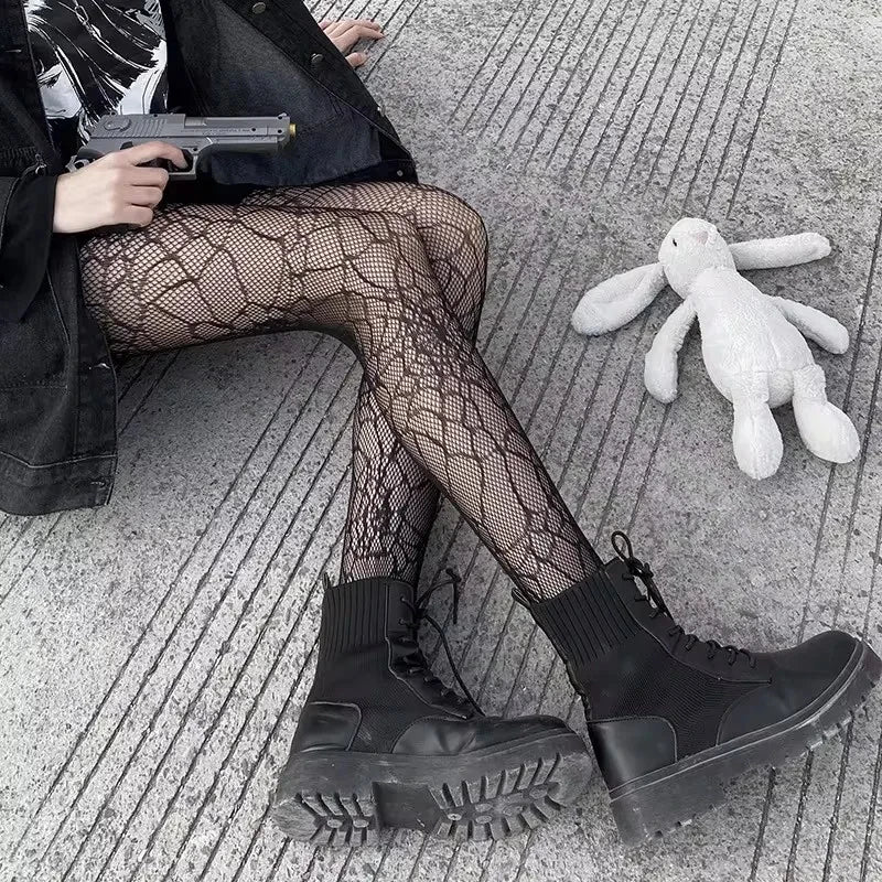 Floral Lace Fishnet Pantyhose High Waist Alternative Fashion Patterned Tights