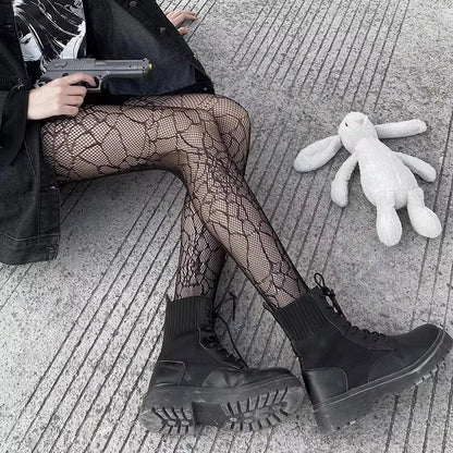 Floral Lace Fishnet Pantyhose High Waist Alternative Fashion Patterned Tights