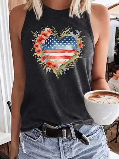 Graphic Heart Print Tank Top with Relaxed Fit Casual Everyday Streetwear Style