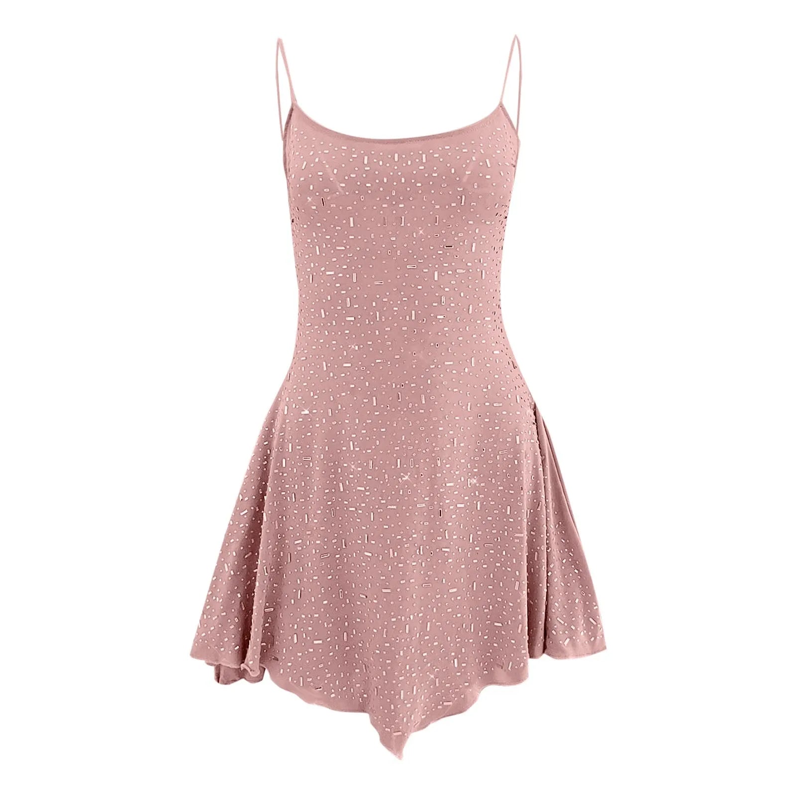 Sparkle Embellished Sleeveless Mini Dress With Flared Skater Inspired Silhouette