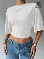 Batwing Sleeve Crop Tee with Relaxed Fit and Minimalist Casual Style