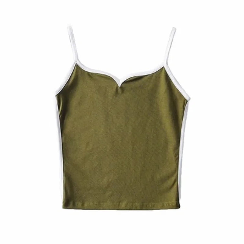 Contrast Trim V-Neck Knit Tank Top with Slim Fit Everyday Streetwear Style