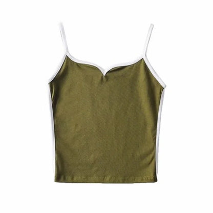 Contrast Trim V-Neck Knit Tank Top with Slim Fit Everyday Streetwear Style