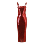 Sequin Bodycon Maxi Dress with Square Neck and Open Back Design
