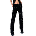 Women's Low Rise Straight Leg Utility Pants with Metal Hardware and Streetwear Style