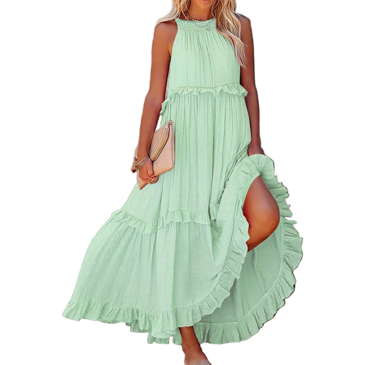 Tiered Ruffle Hem Flowing Feminine Alternative Maxi Dress