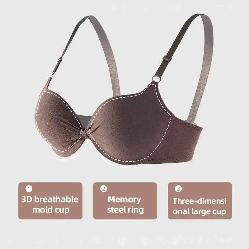 Cotton Deep-V Push-Up Bra with Gathered Cup Detail, Adjustable Straps and Classic Everyday Silhouette