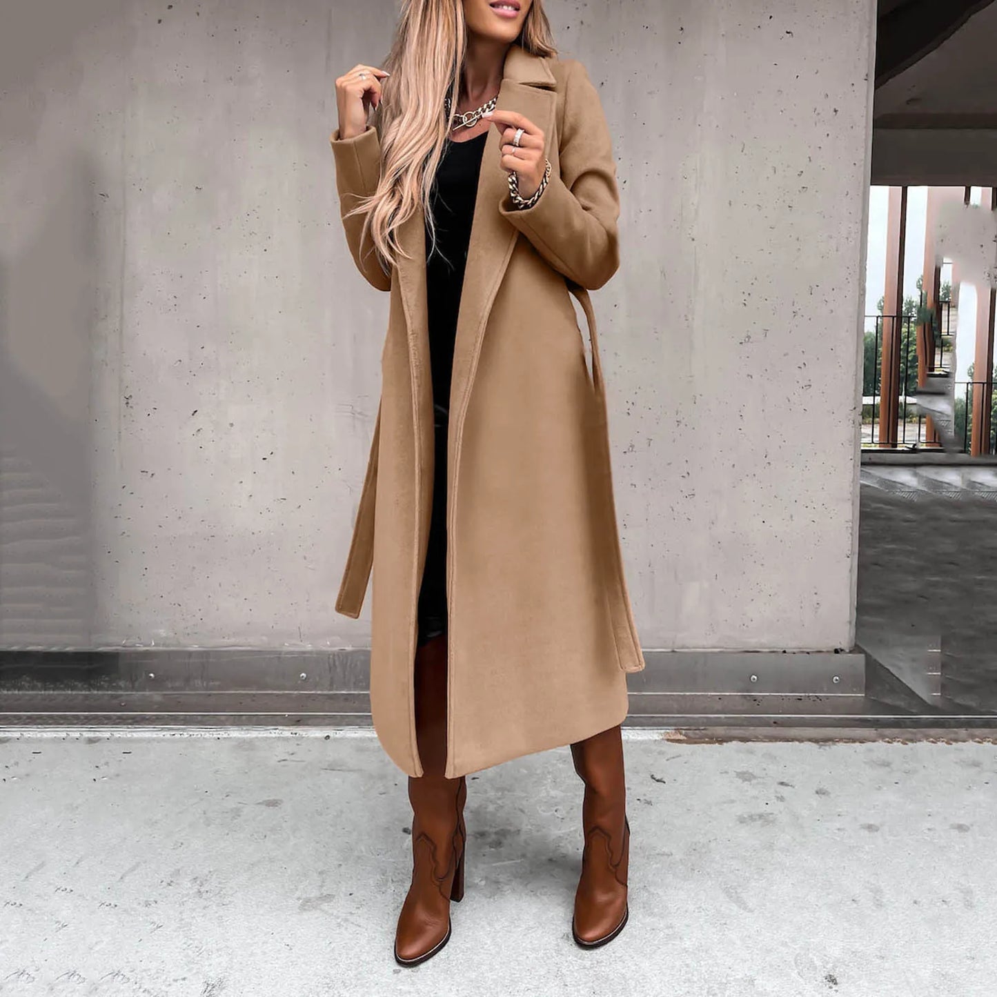 Women's Long Tailored Button Front Coat Relaxed Casual Everyday Layering Outerwear