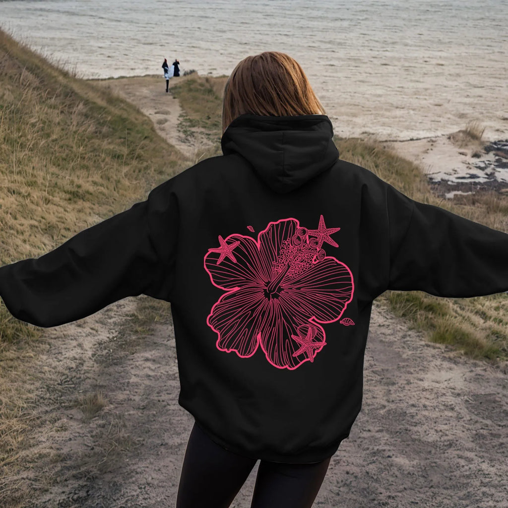 Women's Oversized Floral Graphic Pullover Hoodie Relaxed Casual Streetwear Sweatshirt for Everyday Wear