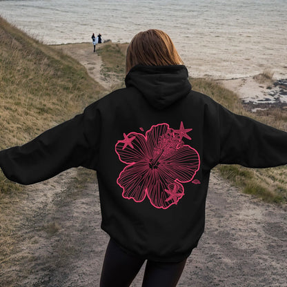 Women's Oversized Floral Graphic Pullover Hoodie Relaxed Casual Streetwear Sweatshirt for Everyday Wear