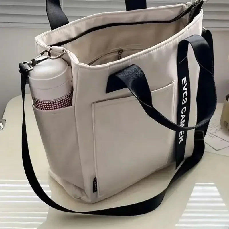 Large Capacity Nylon Tote Bag with Utility Pockets Casual Everyday Design