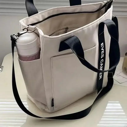 Large Capacity Nylon Tote Bag with Utility Pockets Casual Everyday Design