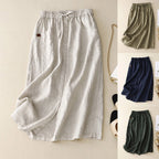 High Waist Button Front A-Line Midi Skirt with Side Slit Casual Everyday Style