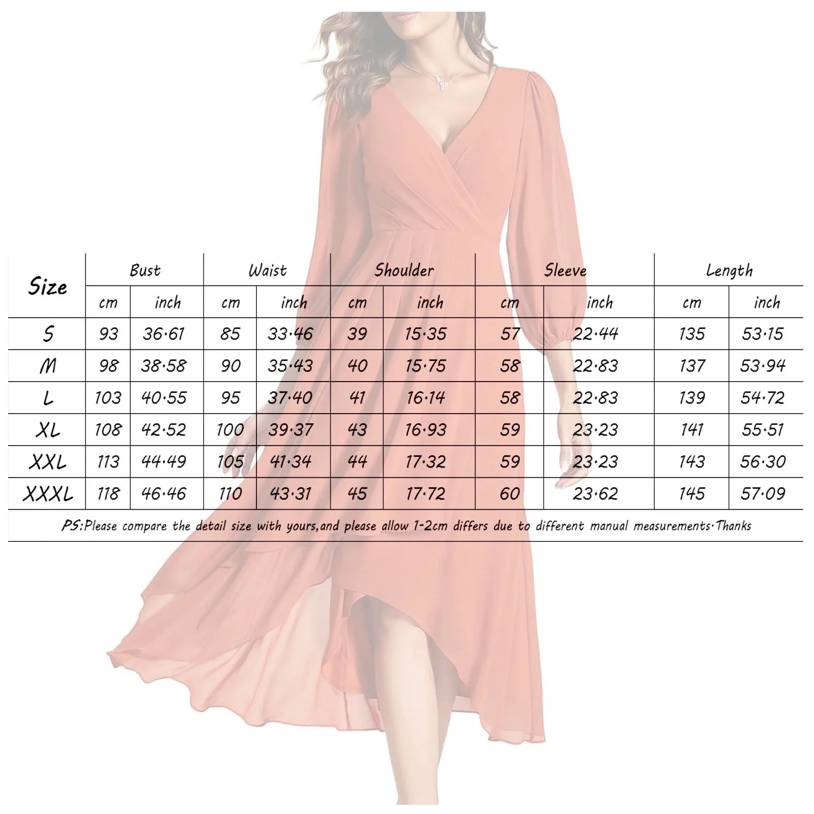 Long Sleeve Wrap Midi Dress with Ruffle Hem and Flowing Chiffon Layers