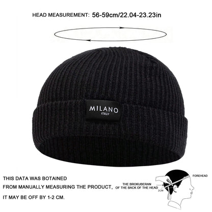 Minimalist Ribbed Polyester Knit Beanie with Woven Patch for Casual Streetwear Everyday Style