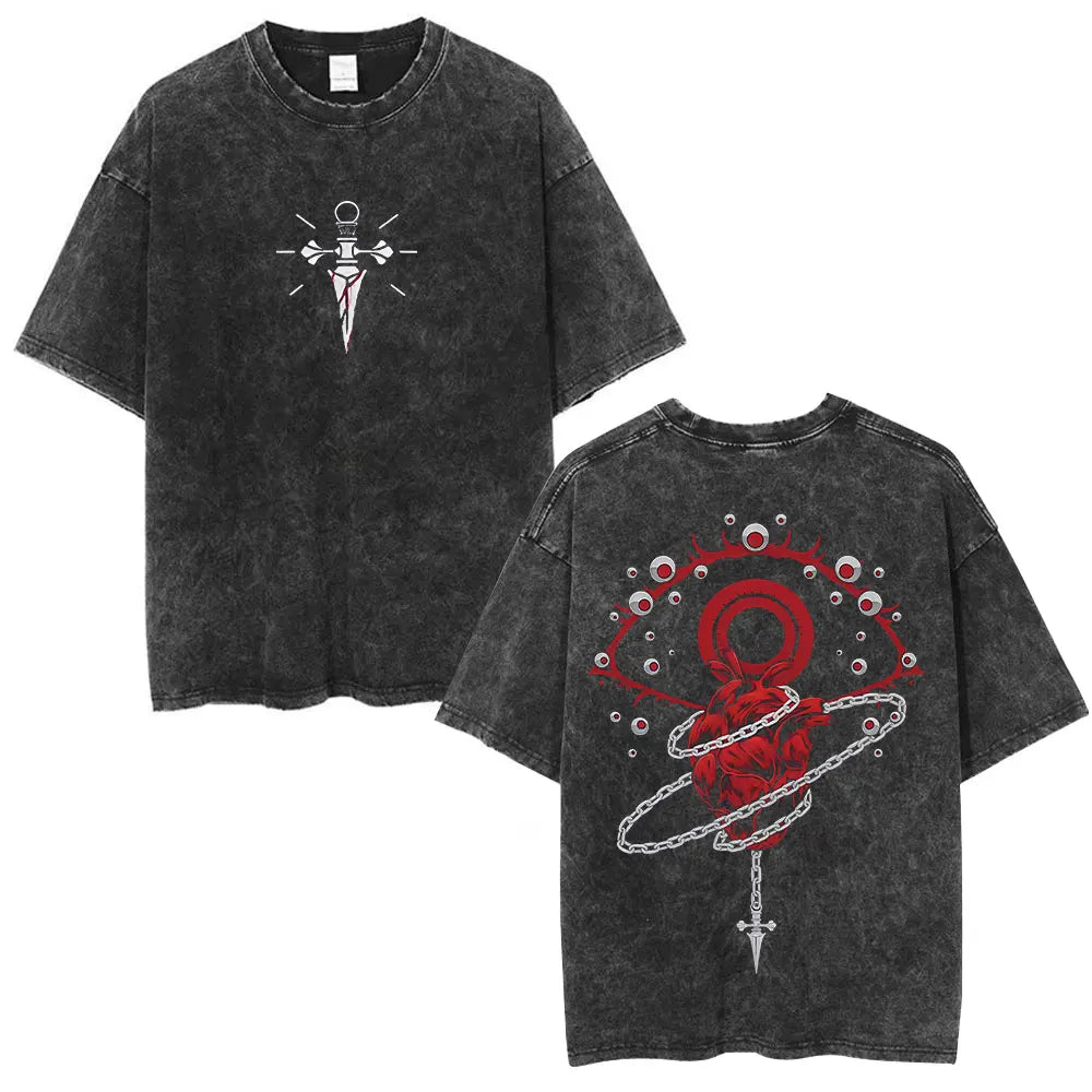 Gothic Symbol Graphic Oversized Washed Alternative Streetwear T-Shirt