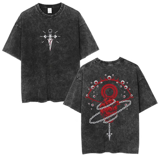 Gothic Symbol Graphic Oversized Washed Alternative Streetwear T-Shirt