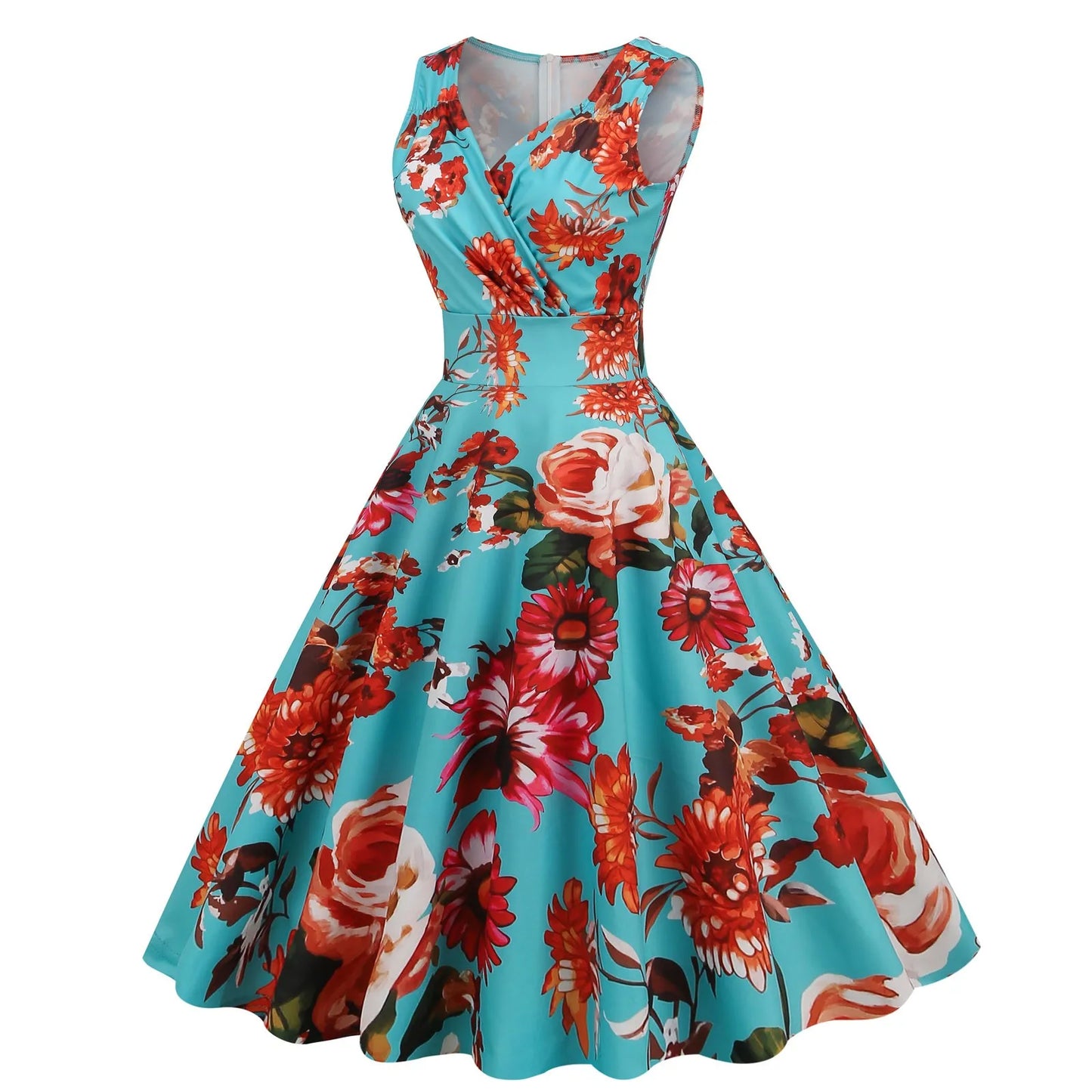 Vintage Floral Rockabilly Alternative Swing Midi Dress