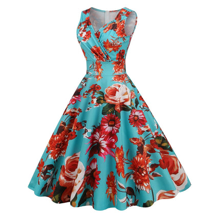 Vintage Floral Rockabilly Alternative Swing Midi Dress