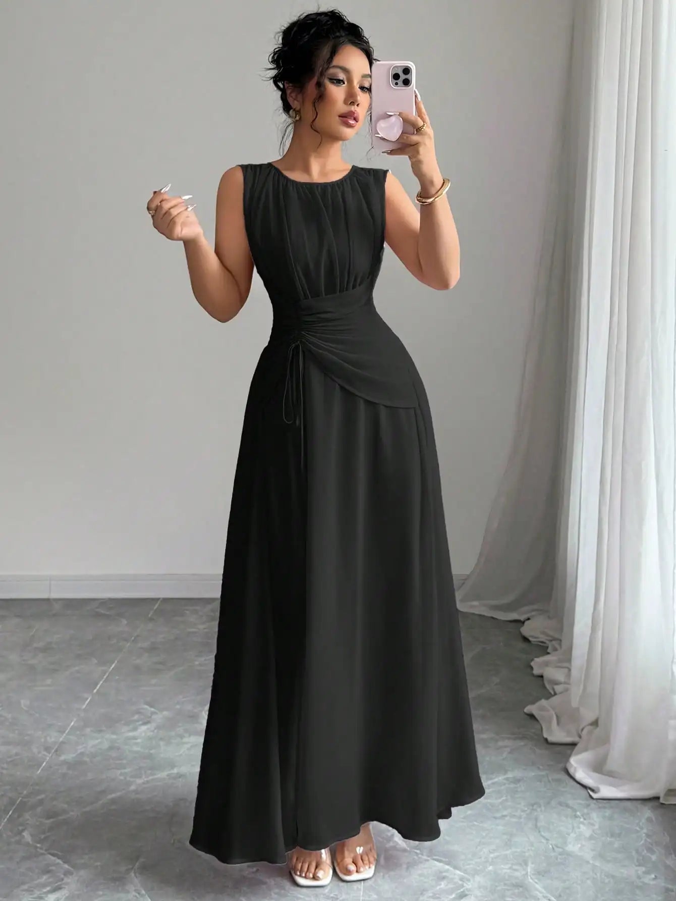 Sleeveless Chiffon Maxi Dress with Flowing A-Line Silhouette and Soft Drape