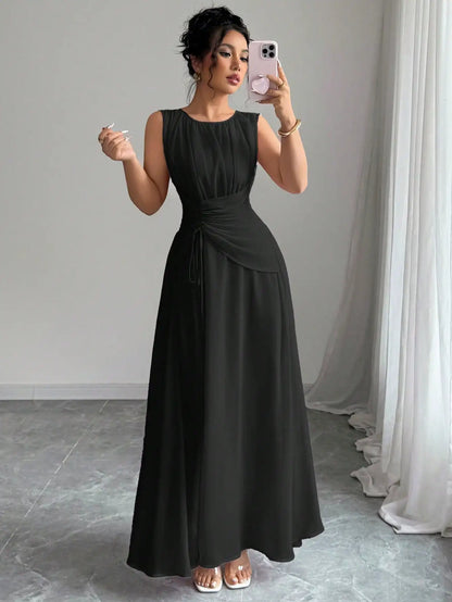 Sleeveless Chiffon Maxi Dress with Flowing A-Line Silhouette and Soft Drape