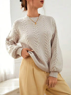 Women's Mock Neck Drop Shoulder Knit Sweater with Relaxed Oversized Silhouette