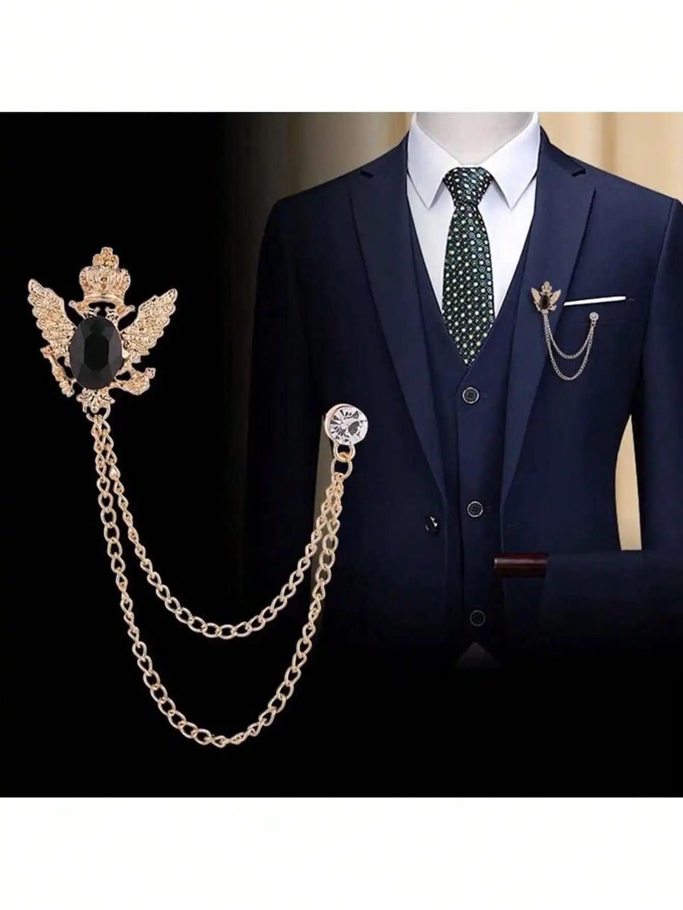 Vintage Court Style Skull Chain Brooch with Layered Tassel Jacket Accent