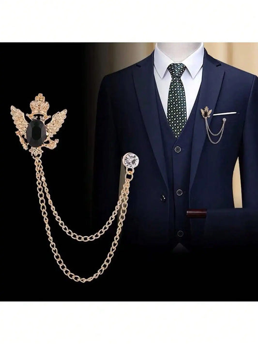 Vintage Court Style Skull Chain Brooch with Layered Tassel Jacket Accent