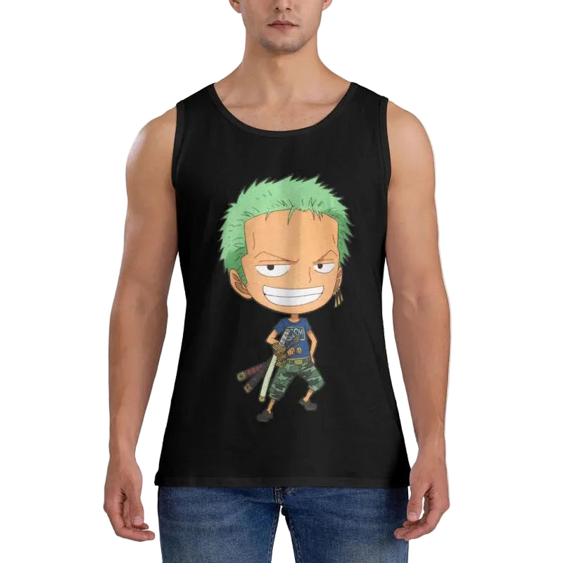 Kawaii Anime-Inspired Cotton Sleeveless Tank Top with Chibi Adventure Character Graphic Design
