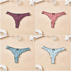 4-Piece Women’s Cotton Low-Rise Thong Panties Set with T-Back Silhouette, Decorative Bow Detail and Assorted Solid Colors