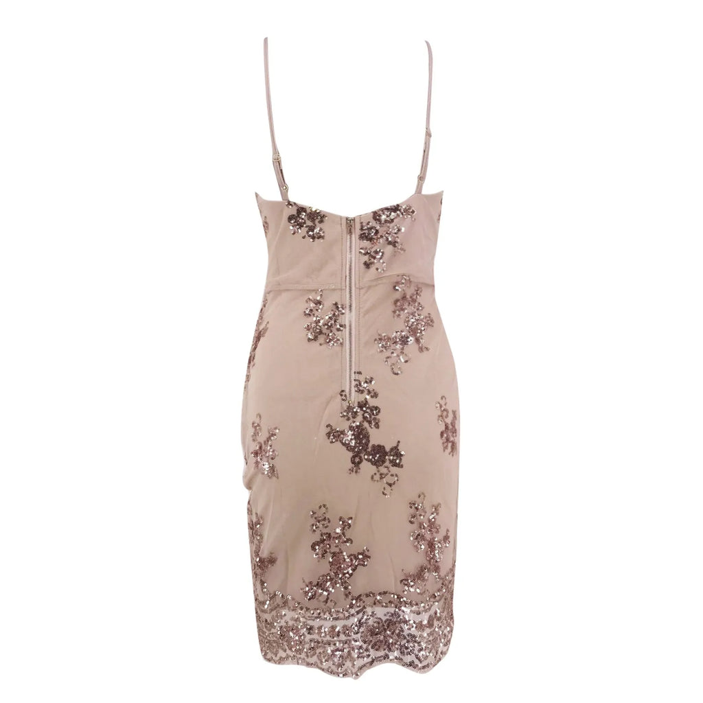 Deep V-Neck Embellished Bodycon Mini Dress with Sleek Fitted Design