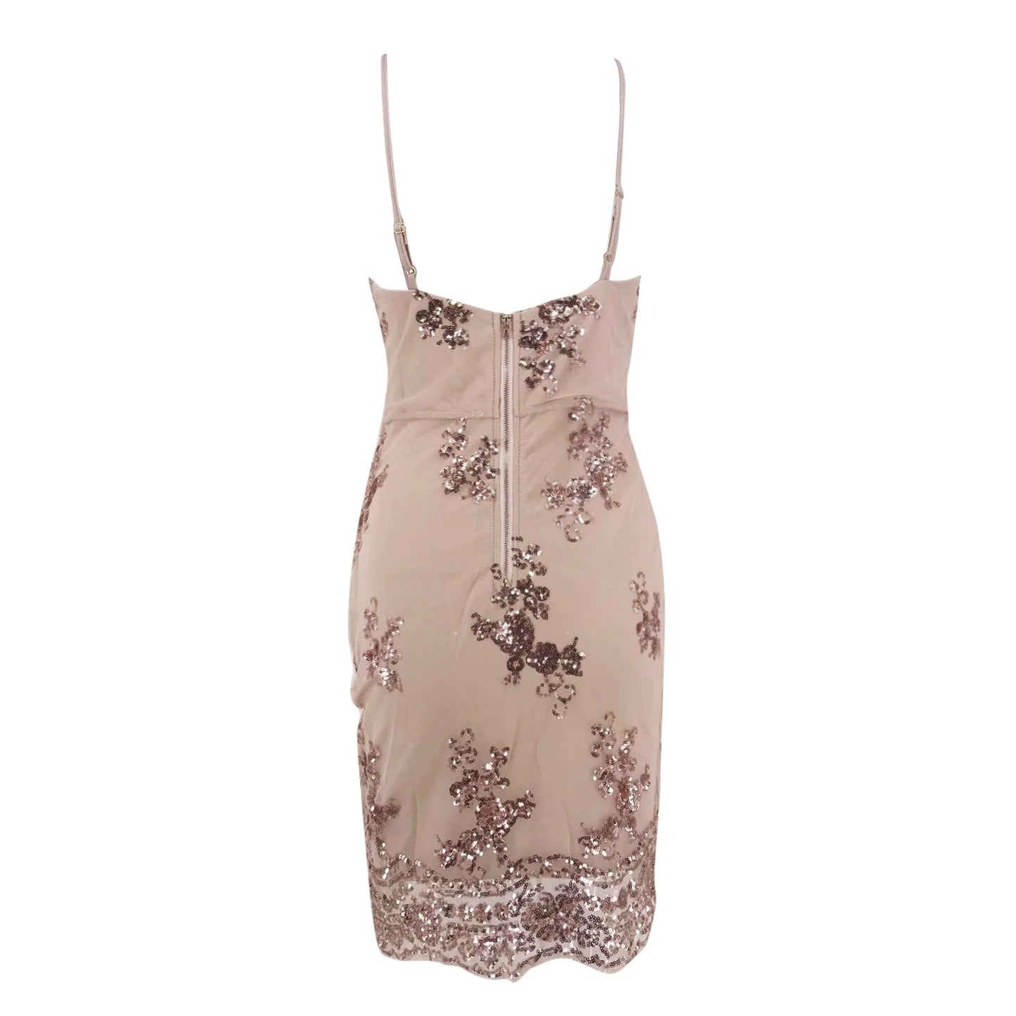 Deep V-Neck Embellished Bodycon Mini Dress with Sleek Fitted Design