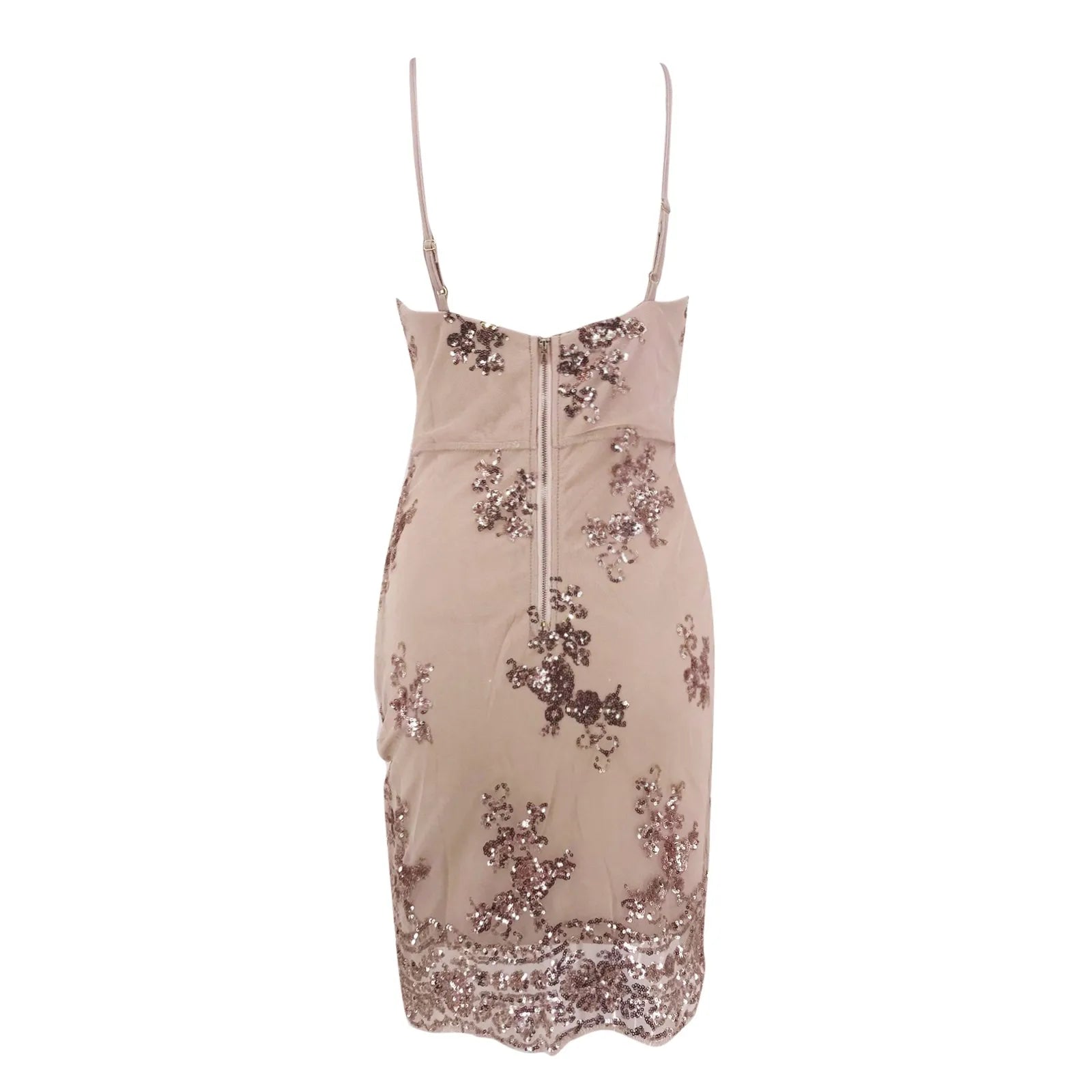 Deep V-Neck Embellished Bodycon Mini Dress with Sleek Fitted Design