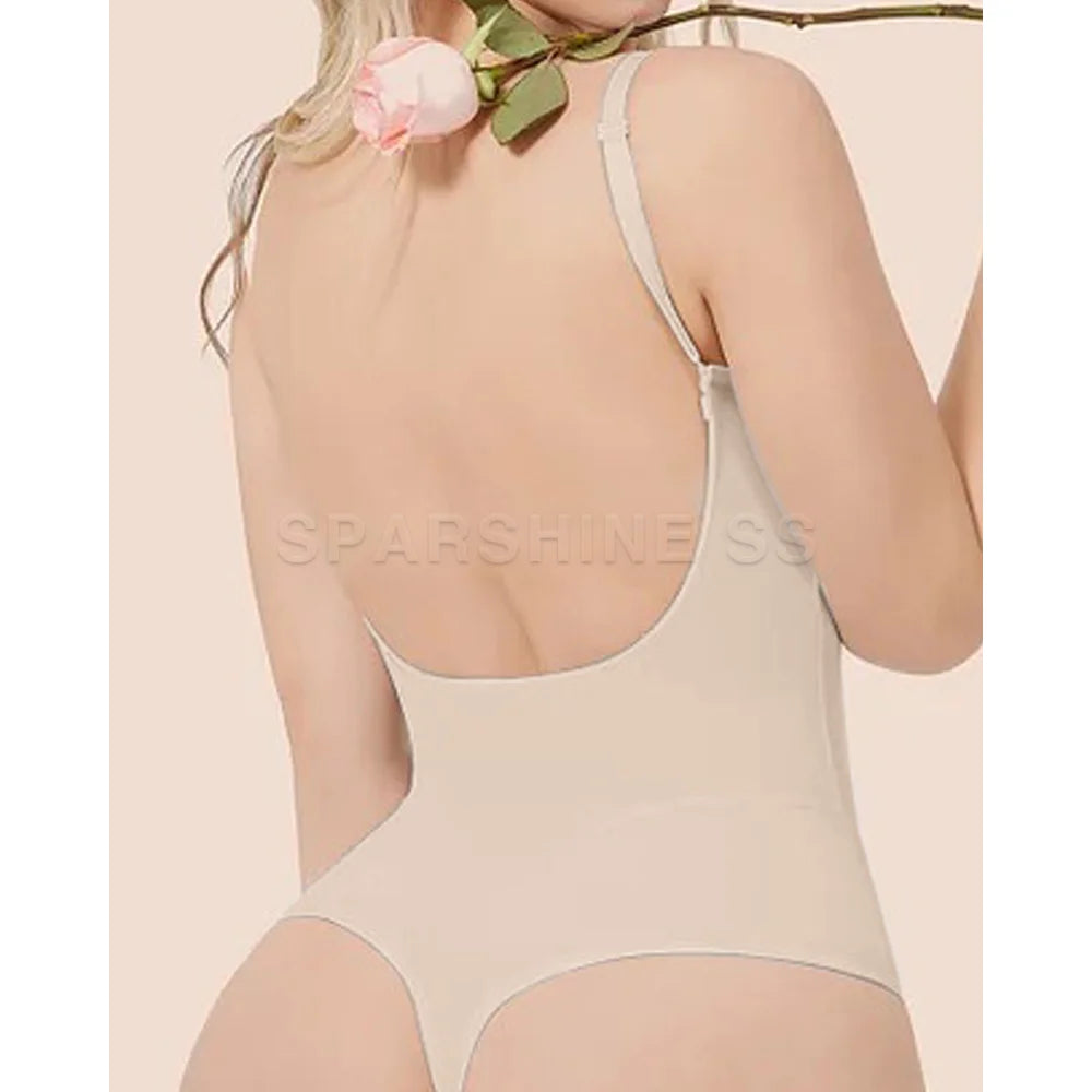 Plunging V-Neck Bodysuit with Vertical Sheer Paneling and Defined Bust Contour