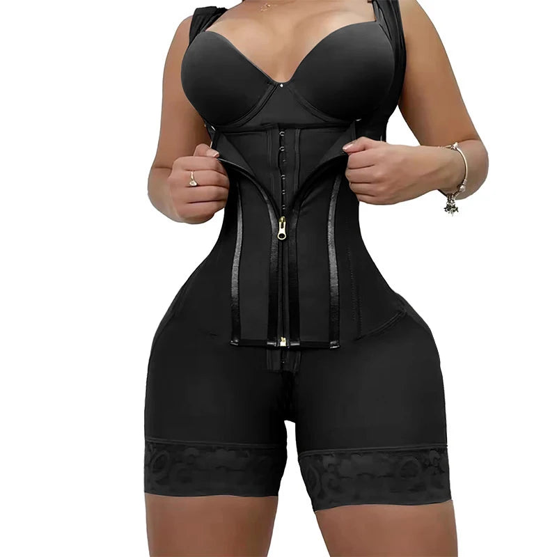 Structured Wide-Strap Shaping Bodysuit with Dual Front Closure