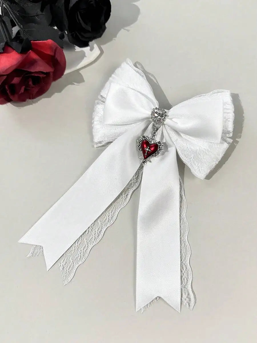 Gothic Mesh Bow Hair Clip With Cross Charm Alternative Statement Accessory