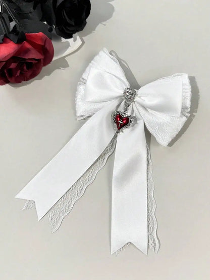 Gothic Mesh Bow Hair Clip With Cross Charm Alternative Statement Accessory
