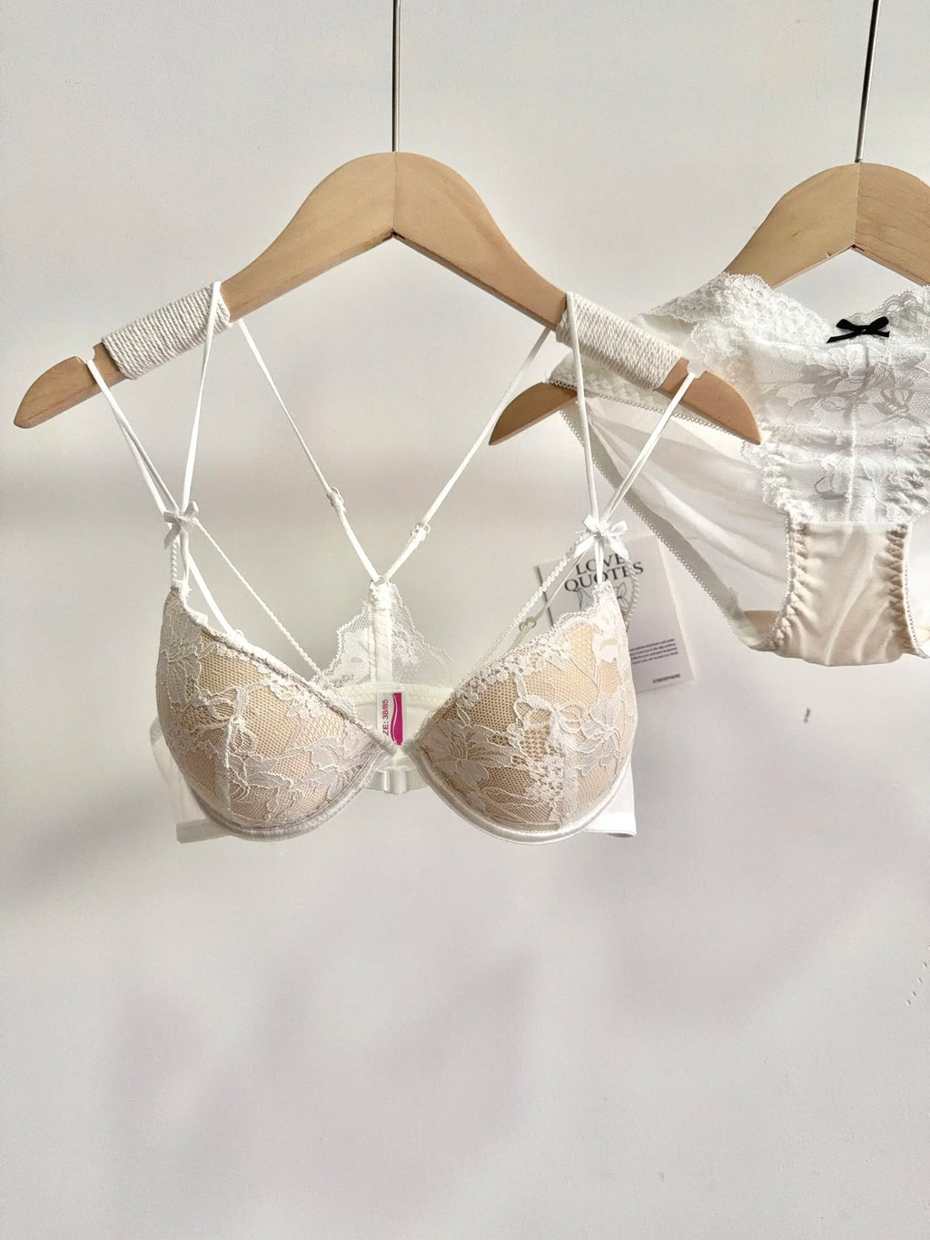 Embroidered Floral Lace Front-Closure Bra and Matching Low-Rise Brief Set with Strappy Back Details