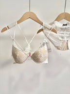Embroidered Floral Lace Front-Closure Bra and Matching Low-Rise Brief Set with Strappy Back Details