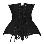 Classic Black Long Torso Underbust Corset with Front Busk Closure and Structured Steel Boning