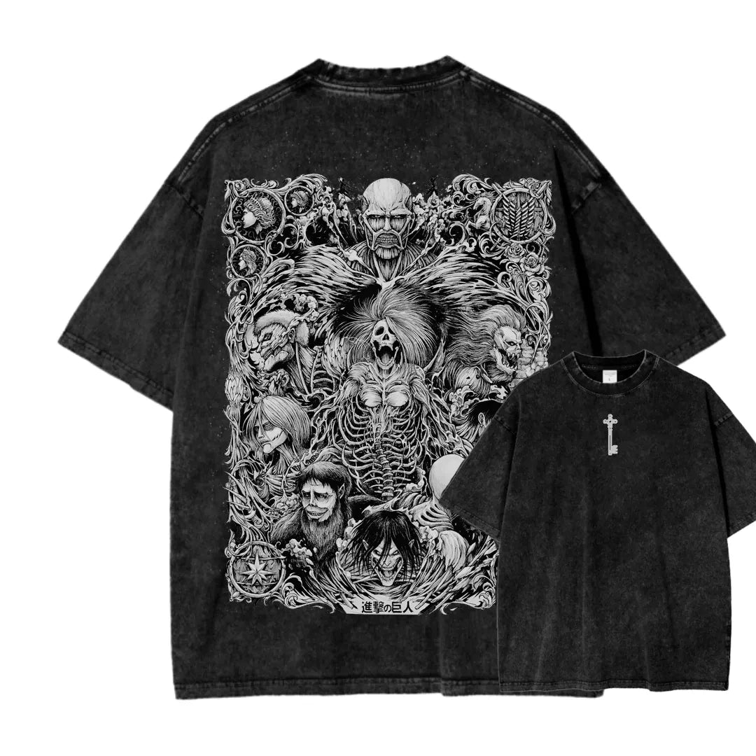 Dark Fantasy Anime-Inspired Manga Streetwear Oversized Washed Cotton T-Shirt
