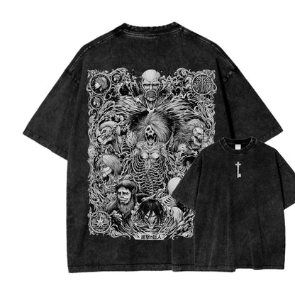 Dark Fantasy Anime-Inspired Manga Streetwear Oversized Washed Cotton T-Shirt