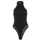 Halter Neck Mesh Panel Bodycon Bodysuit for Alternative Gothic Styling